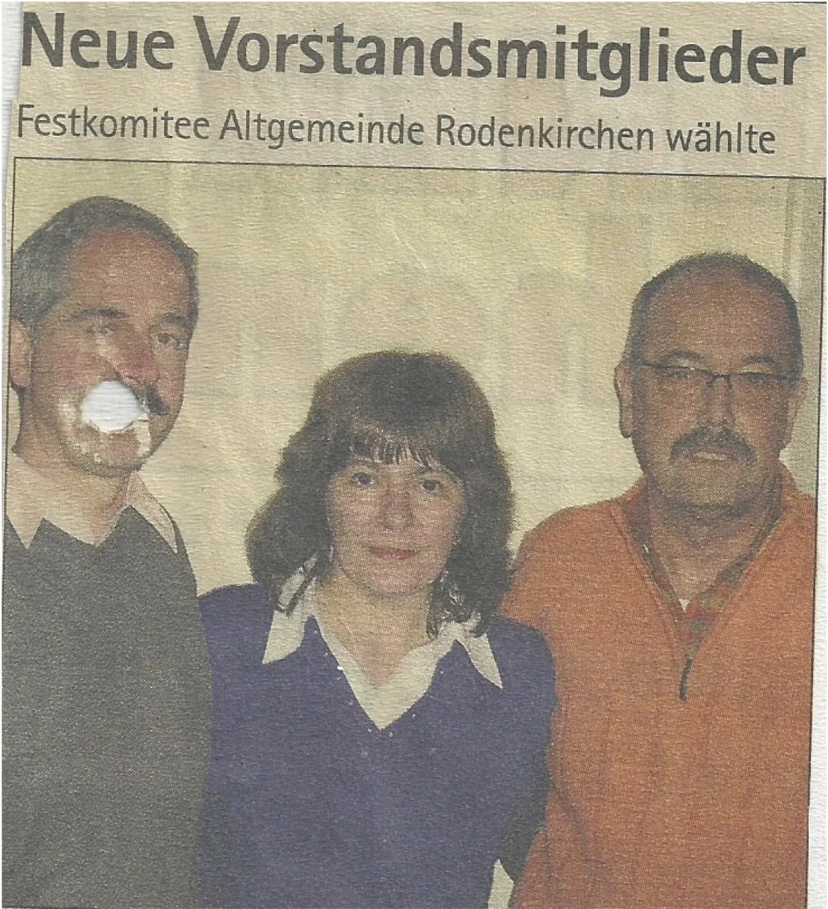 Zeitungsausschnitt „Neue Vorstandsmitglieder“ zur Wahl am 28. Mai 2009 mit Horst Olligschläger, Ingrid Birkenhauer und Hermann-Josef Dreier
